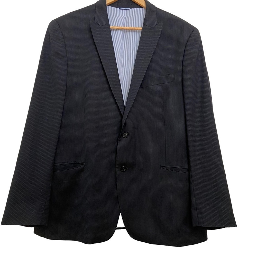 Tommy Hilfiger men blazer black pinstripe blue brown suit jacket 100% wool R44